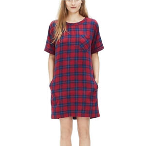 Madewell Edina Red and Blue Plaid Dress cotton short sleeve size medium